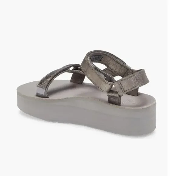 Teva Original Universal Women Sandal Size 9 Iron Metallic Leather Platform New - Picture 2 of 6